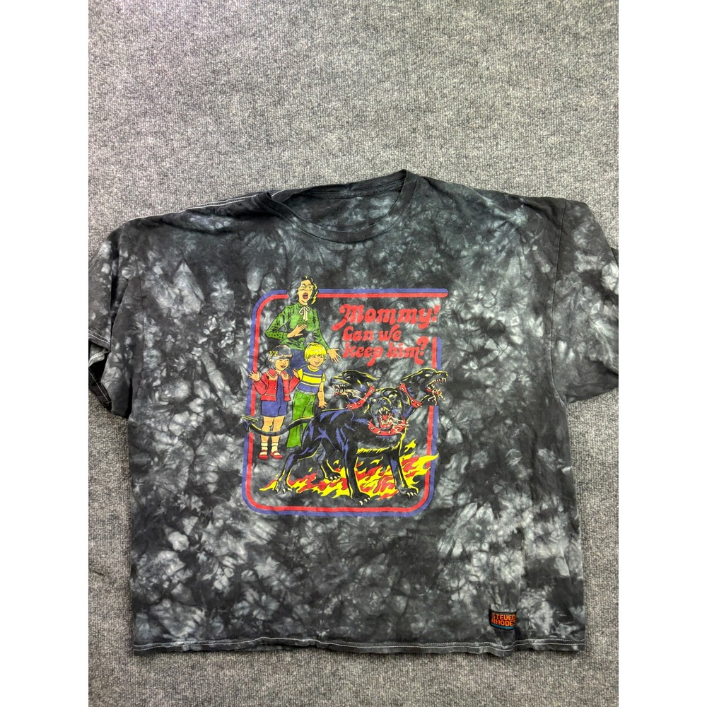 Steven Rhodes Graphic T-Shirt Womens XL Grey Tie Dye Mommy Can We Keep Him Crop